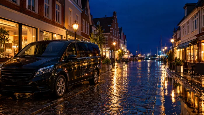 Schwarzer Van bei Nacht in der Cuxhavener Altstadt